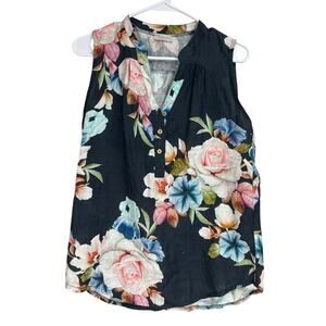 Bellambia Sleeveless Top 100% Linen Size Medium Floral Shirt